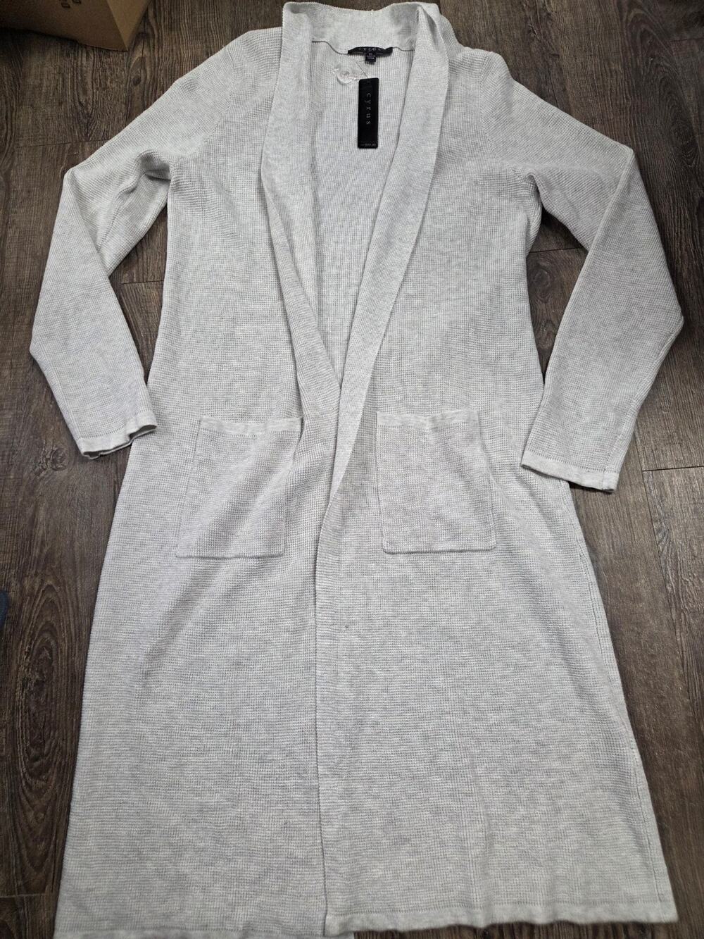 Cyrus NWT Open Front Pocket Cardigan Long Duster Thin Gray Size XL
